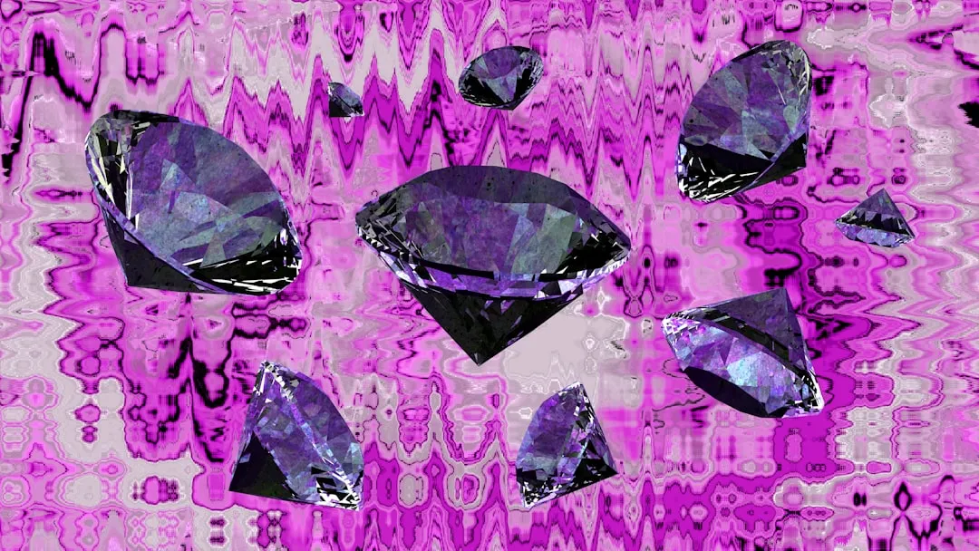 Several purple diamonds floating on a pink background